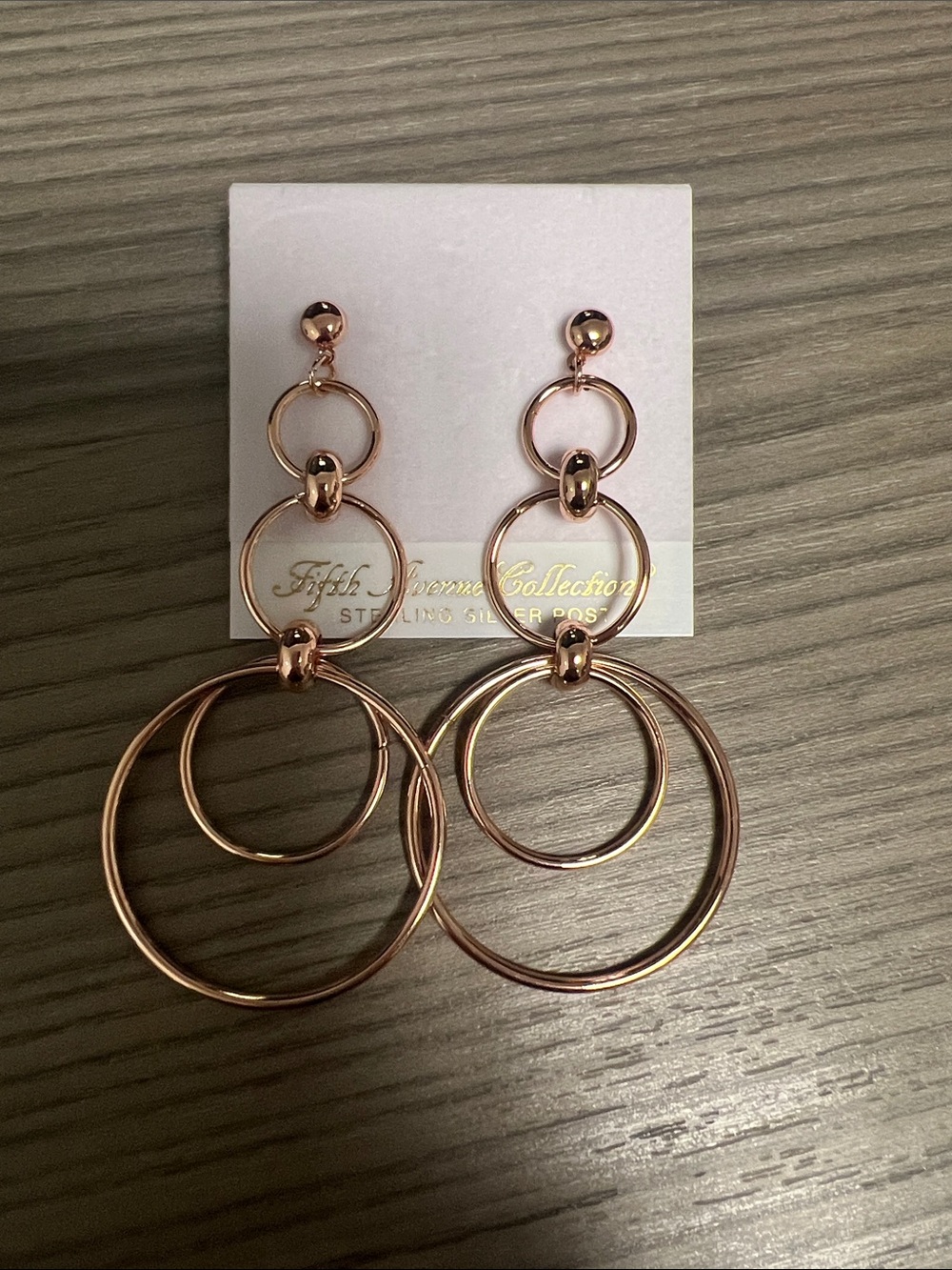 Layered Rose Gold Triple-Hoop Drop Earrings